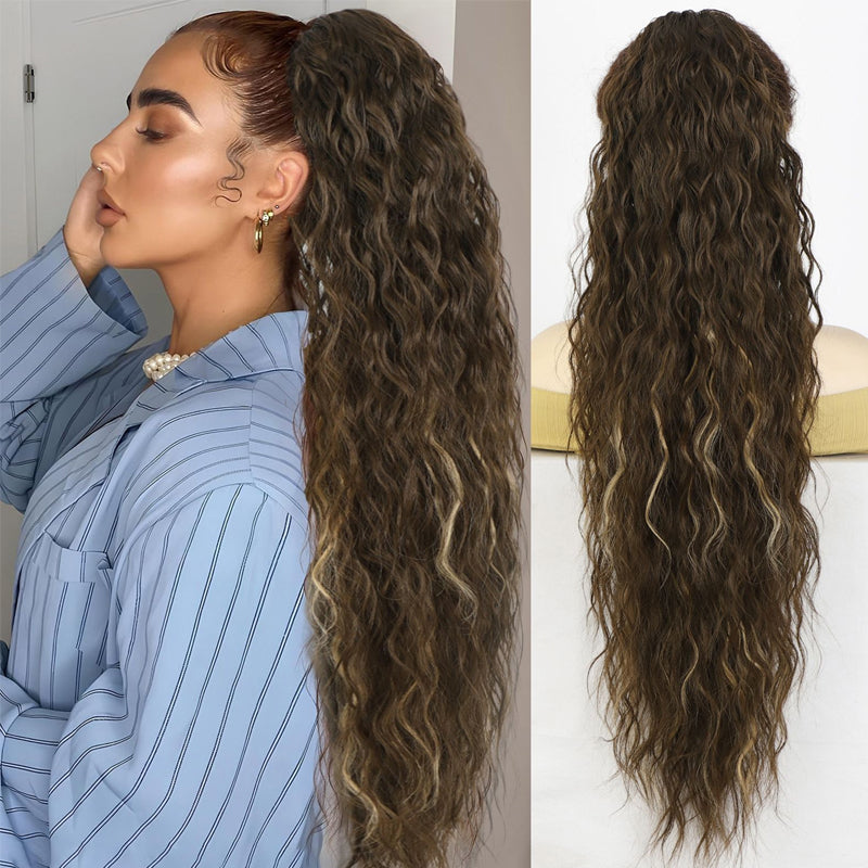 💜Water Ripple Lange Krullende Paardenstaart Clip Pruik💜