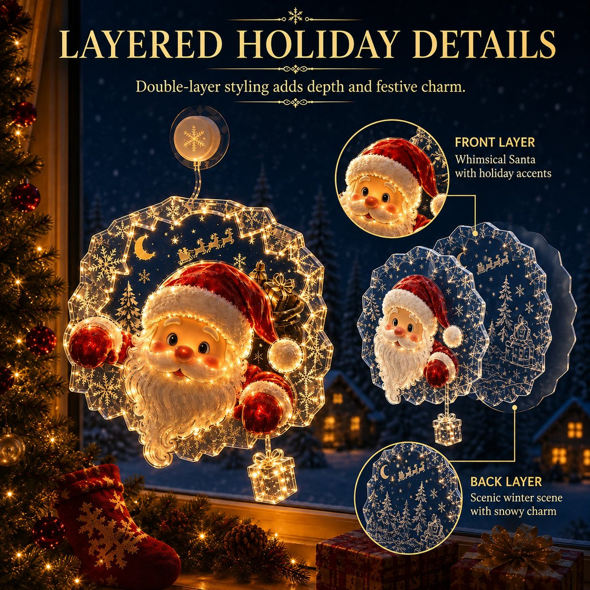 ⏳ Laatste dag: 49% KORTING – 🎄Verlichte kerstversiering voor het raam met zuignap | Warme LED-raamverlichting met dubbellaags ontwerp en diverse feestelijke stijlen ✨