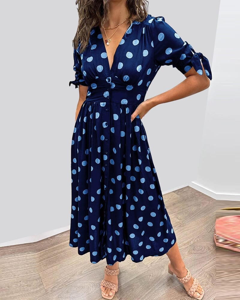 🥰Nieuwe producten Hot Sale 45% KORTING🌹Polka Dot-jurk met diepe V-hals