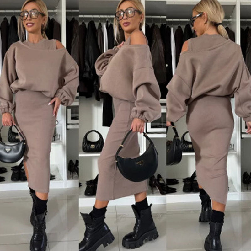 👗Dames-set met bijgesneden schoudercapuchon en mouwloze jurk