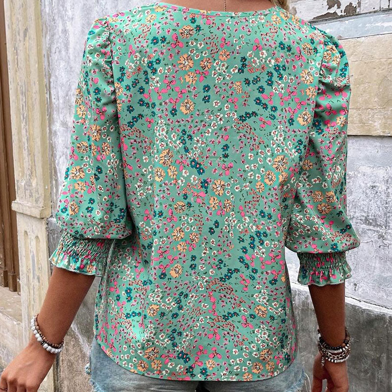 🔥Blouses voor dames Casual 3/4 mouwloze damestops met gesmokte manchetten