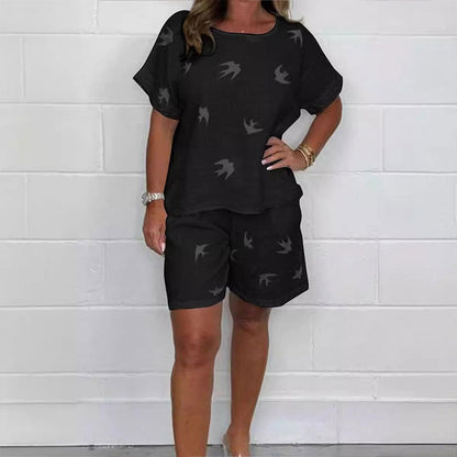 🌸Casual bedrukte katoenen-linnen shorts met korte mouwen