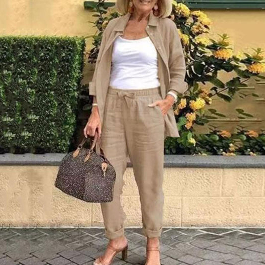 ✨Gratis verzending🎁Effen Casual Tweedelige Set Met Lange Mouwen En Broek