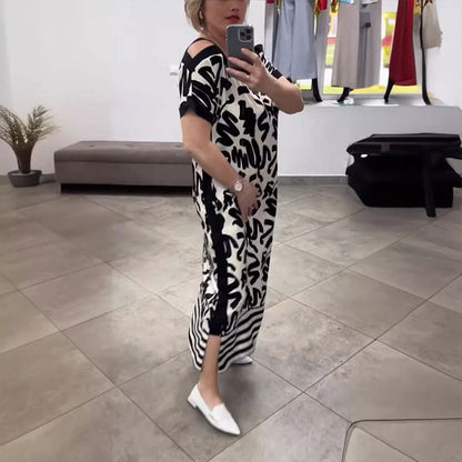 🌟Speciale aanbieding 45% KORTING🎁Zwart-wit bedrukte V-halsjurk