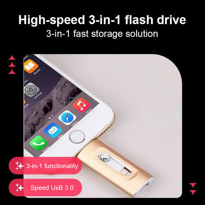 ⚡3-in-1 flashdrive, draagbare USB 3.0-geheugenopslag met hoge snelheid