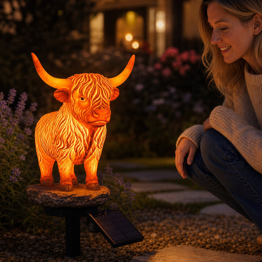 💡🐮 Zonne-energie-lamp in de vorm van een hooglandkoe