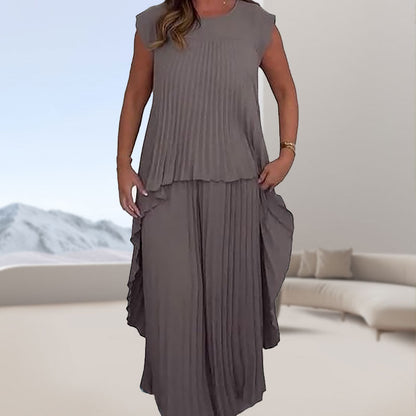 🎁Gratis levering✈️Effen Tweedelig Pak Met Ronde Hals