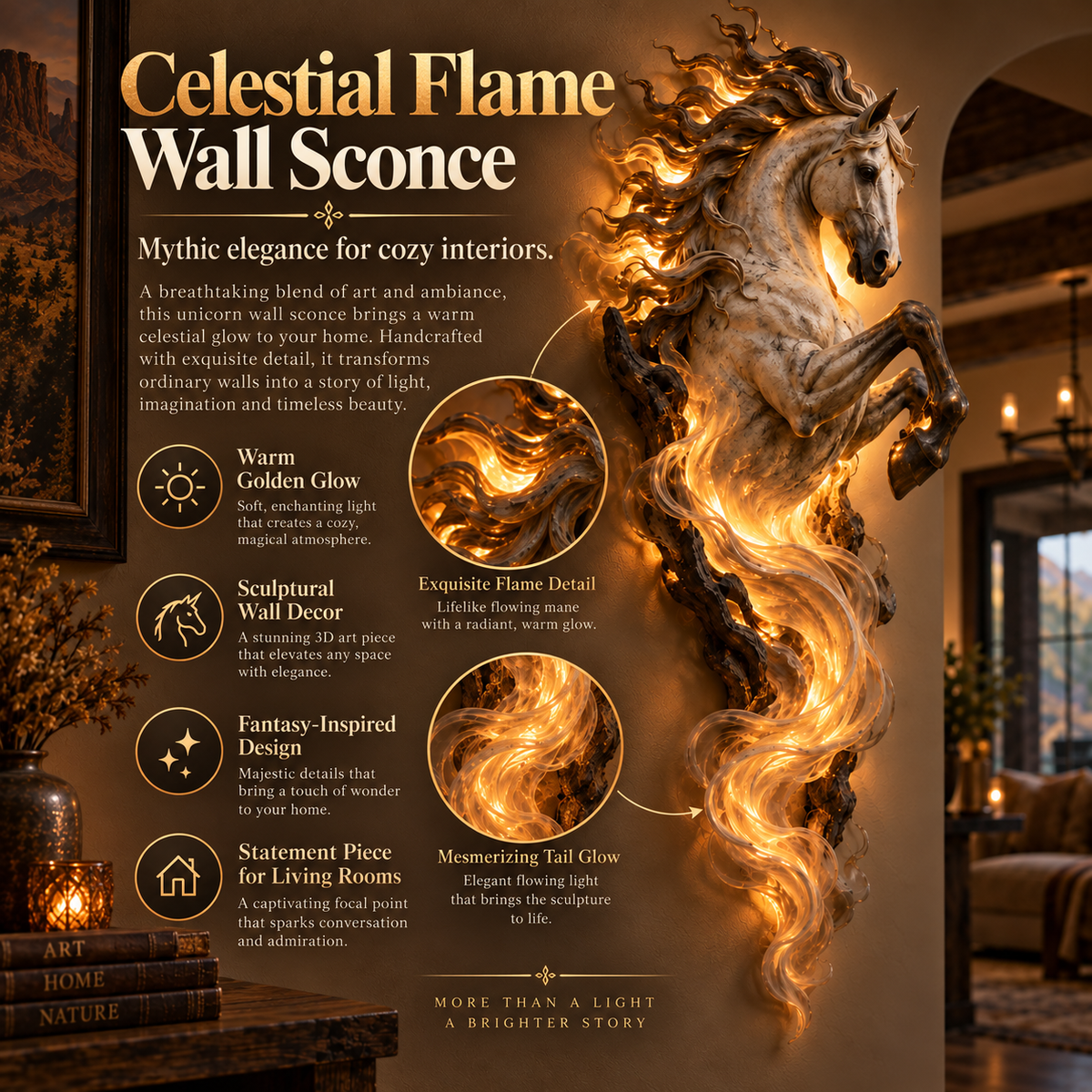 🔥Laatste dag: 49% KORTING -🦄 Celestial Flame Unicorn™ wandlamp – Een magische beschermer ontwaakt aan je muur