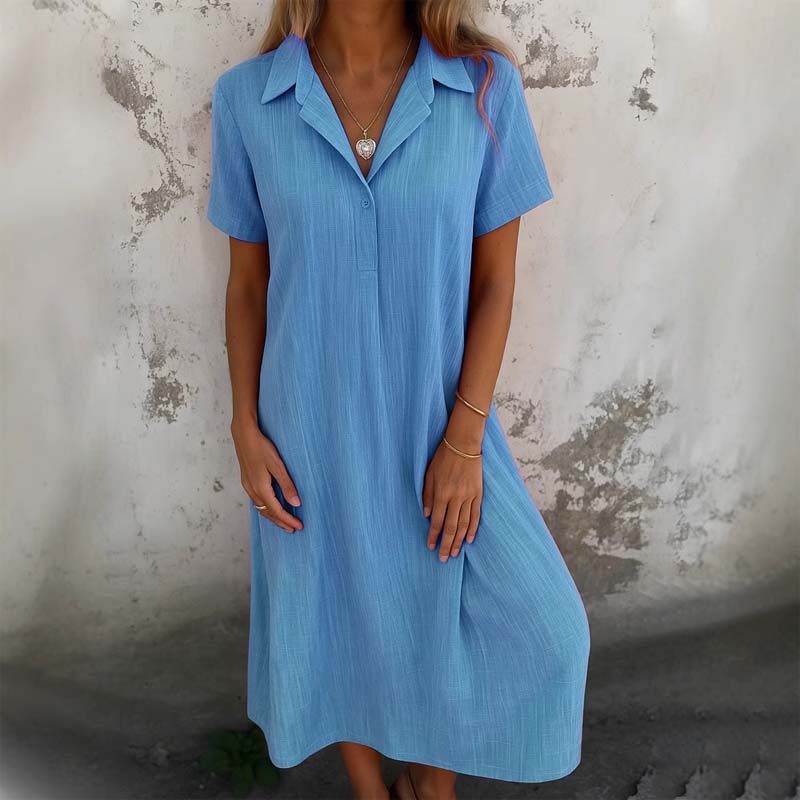 🥰Nieuwe producten Hot Sale 39% KORTING🎁 V-Hals Katoen-Linnen Shirtjurk