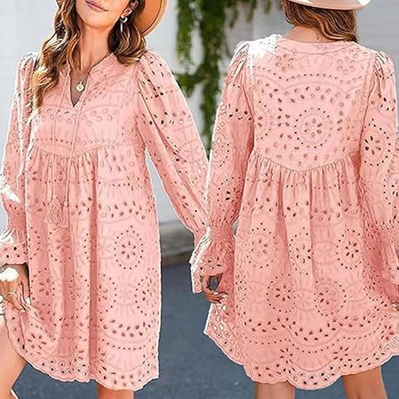 💞Tijdelijke aanbieding 49% KORTING🎁Kanten jurk met V-hals en lange mouwen en kwastjes