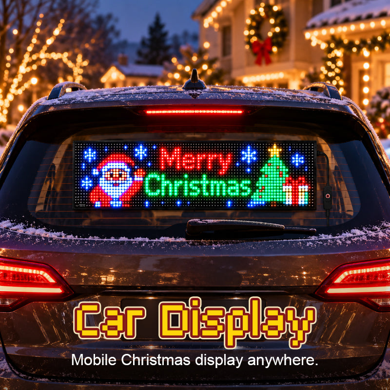 🎅🚗 Geanimeerd LED-autodisplay — Via app te bedienen feestelijk raamscherm, gevoed via USB-C