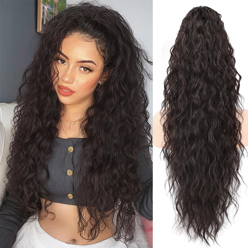 💜Water Ripple Lange Krullende Paardenstaart Clip Pruik💜