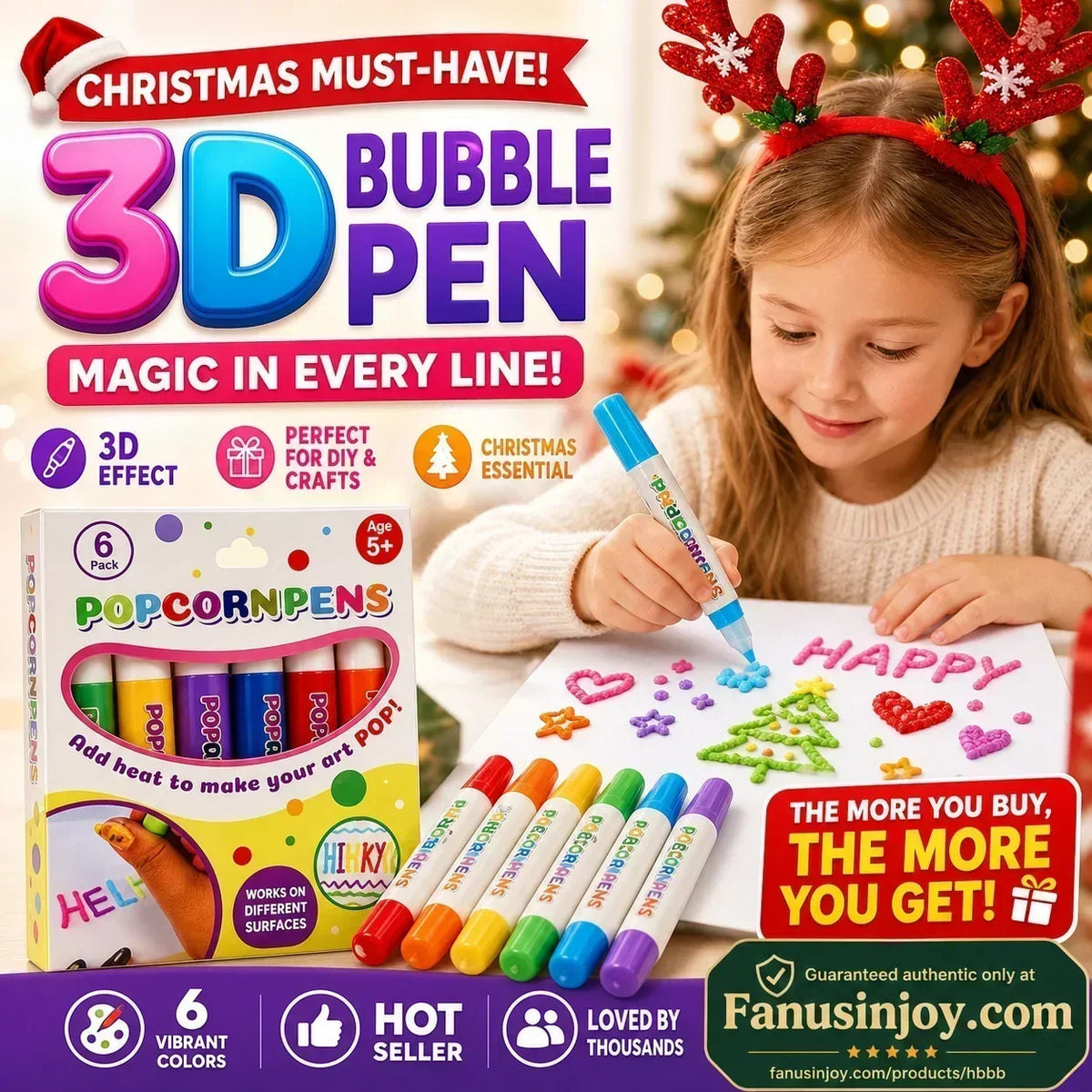 🎁🔮Magic Pen – Teken 3D met één streek!🎄 DIY Bubble Popcorn-tekenpennen & 2 kopen, 1 gratis 🔥