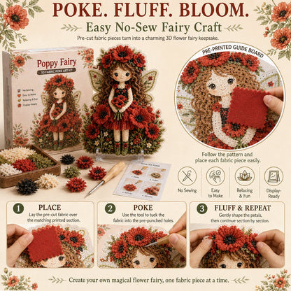 🔥HOT SALE 49% KORTING – 🌸🧚‍♀️ Flower Fairy 3D-stof-poke-art-set | Naai-vrij knutselproject van zachte stof met een reliëfbloemmotief en een kant-en-klare feeënversiering ✨