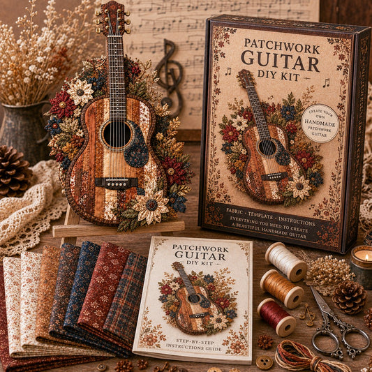 🎶🧵 Premium vintage patchwork-bouwpakket voor muziekinstrumenten | Hoogwaardige gelaagde stof met gestikte details – DIY handgemaakte decoratie voor de muziekkamer ✨