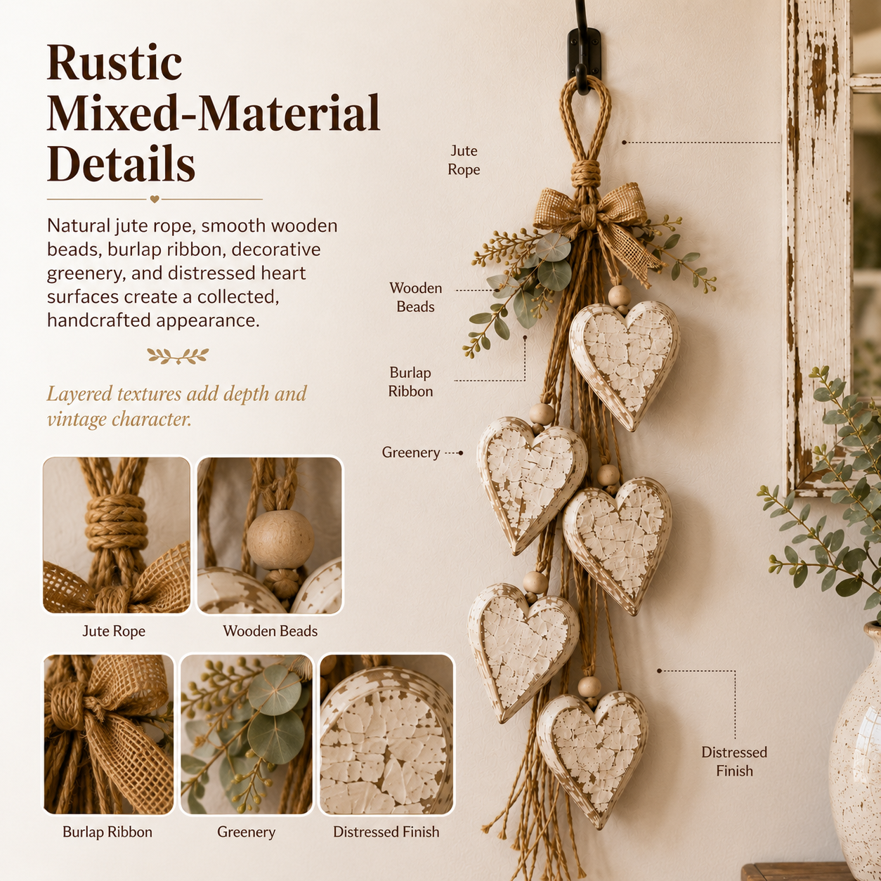 🤎 Wanddecoratie met hangend hartj