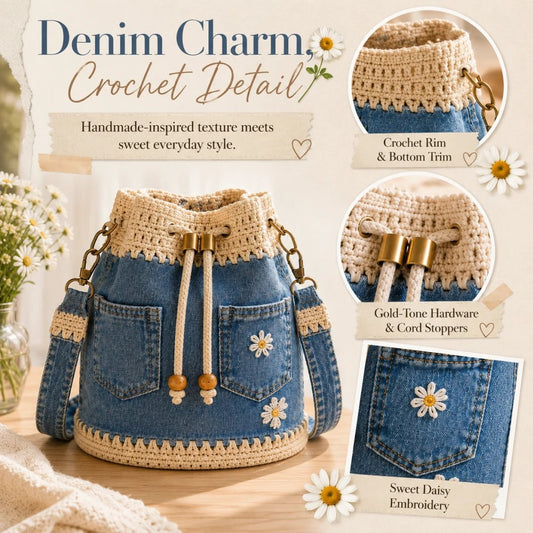 🔥SPECIALE AANBIEDING 50% KORTING✨👜Gehaakte bucketbag van denim