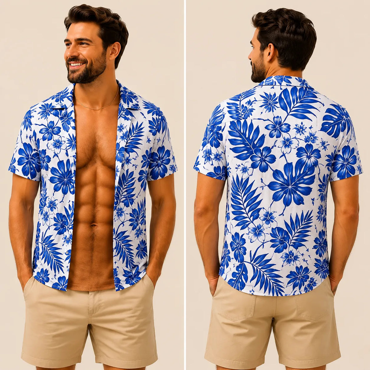 Grappig spier-T-shirt voor heren, T-shirt met Hawaiiaanse-hemd-illusie, gepersonaliseerd 3D-T-shirt met nep-open-hemd-effect💪🔥