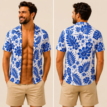 Grappig spier-T-shirt voor heren, T-shirt met Hawaiiaanse-hemd-illusie, gepersonaliseerd 3D-T-shirt met nep-open-hemd-effect💪🔥