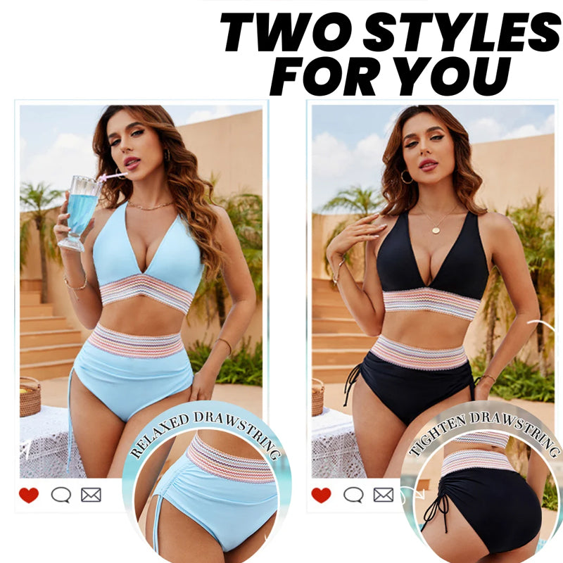 ☀️Vakantieverkoop 49% VAN🏖️Bikini met hoge taille en buikband Color Block Bikiniset Color Block Bikiniset