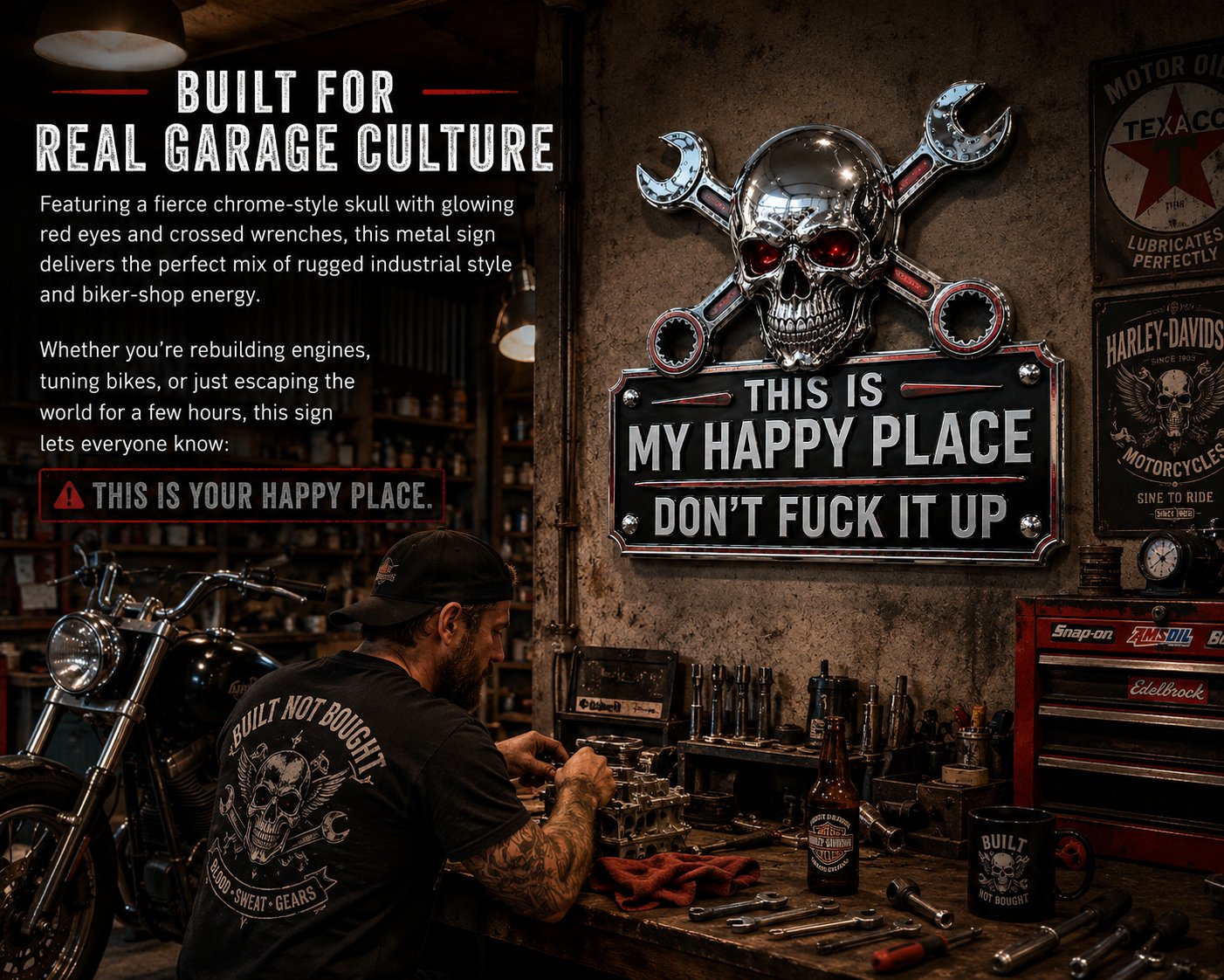 🔥Vaderdag: 49% korting 💀“This Is My Happy Place” - muurbord voor in de garage