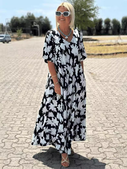 🥰Tijdelijke aanbieding 45% KORTING🎁Casual maxi-jurk met bloemenprint en V-hals