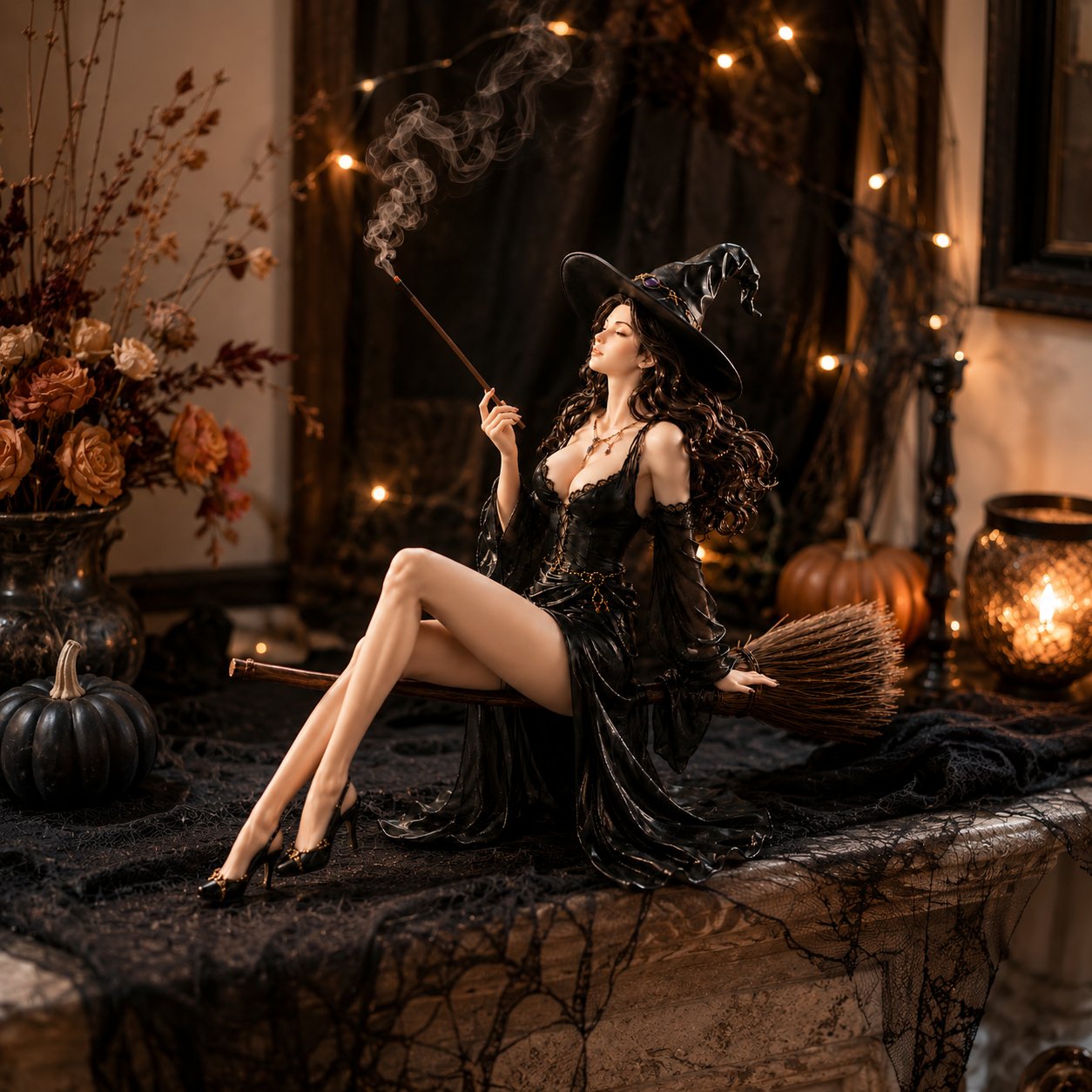 🔥 LAST DAY 49% OFF – 🪄 Gothic Witch Broom Incense Holder | Elegant Broom-Riding Witch Statue with Smoke-Spell Effect for Shelves, Altars & Moody Decor 🖤✨