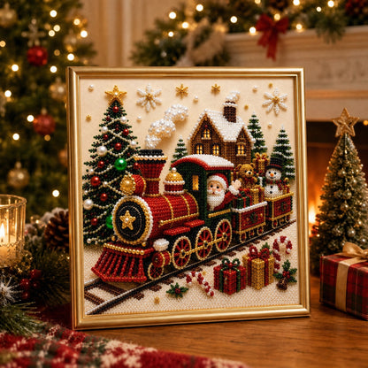 🎄🎅 Premium 3D-kerstwanddecoratieset met parels | Luxe canvas met flocklaag en krasbestendige, kleurvaste parelkorrels – doe-het-zelf kerstdecoratie ⛄️❄️