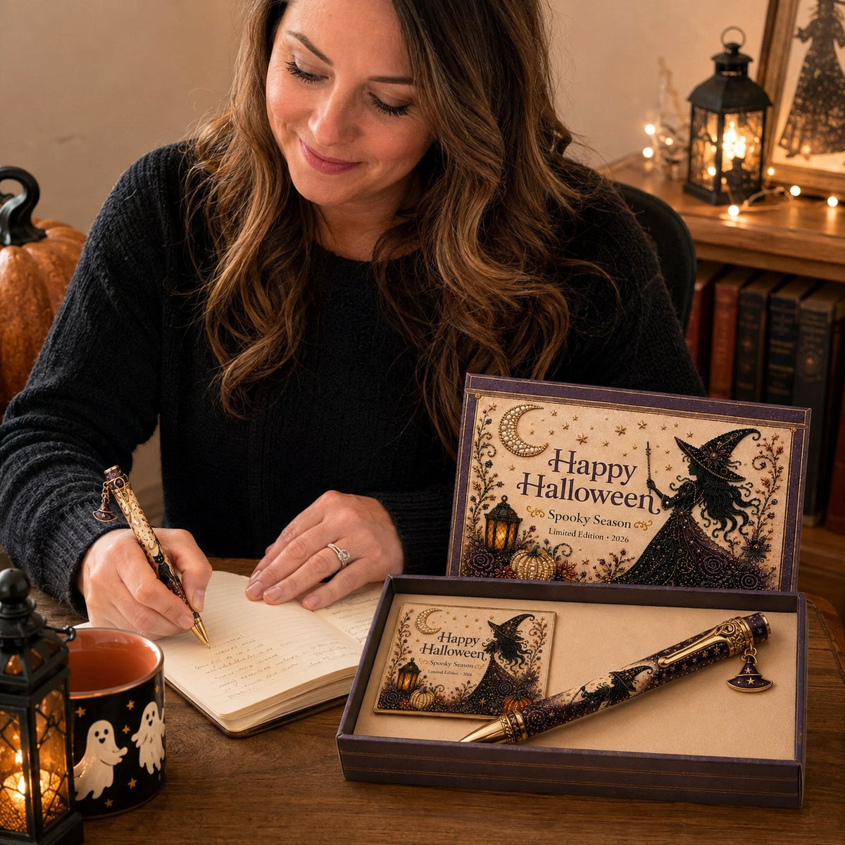 🎃🔮 Griezelige Halloween-pen-cadeauset | Decoratieve pen, bijpassende herinneringskaart en bijpassende geschenkdoos in 3 limited edition-uitvoeringen ✨
