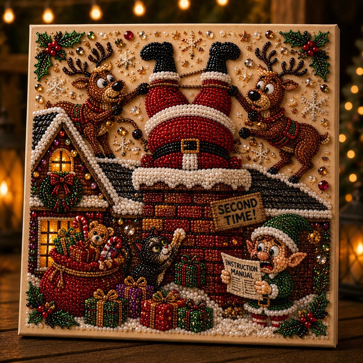 🎄 LAATSTE DAG 49% KORTING – Premium 3D Pearl Absurd Christmas Moments-kunstset | Luxe canvas met flocklaag en krasbestendige, kleurvaste parelkraaltjes – DIY grappige kerstversiering 🎅😂✨