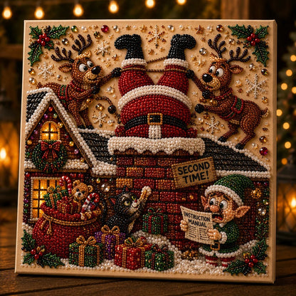🎄 LAATSTE DAG 49% KORTING – Premium 3D Pearl Absurd Christmas Moments-kunstset | Luxe canvas met flocklaag en krasbestendige, kleurvaste parelkraaltjes – DIY grappige kerstversiering 🎅😂✨