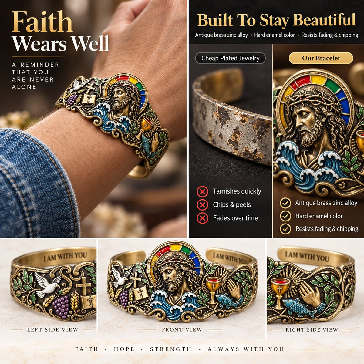 🔥 Laatste dag: 49% KORTING - ✝️ Door het geloof geïnspireerde Jezus-armband | Antiek messing met bijbeltekst