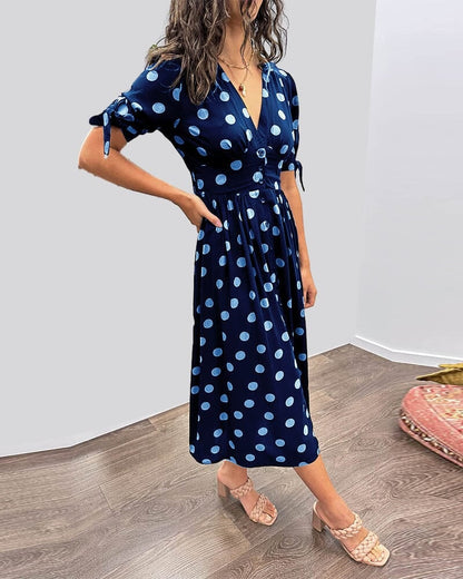 🥰Nieuwe producten Hot Sale 45% KORTING🌹Polka Dot-jurk met diepe V-hals