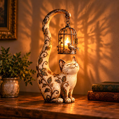 🐈‍⬛Vintage kattenlantaarn-sculptuurlamp – Een kleine bewaker van warmte, herinneringen en gezellige hoekjes✨