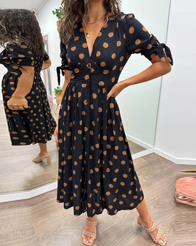 🥰Nieuwe producten Hot Sale 45% KORTING🌹Polka Dot-jurk met diepe V-hals