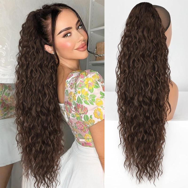 💜Water Ripple Lange Krullende Paardenstaart Clip Pruik💜