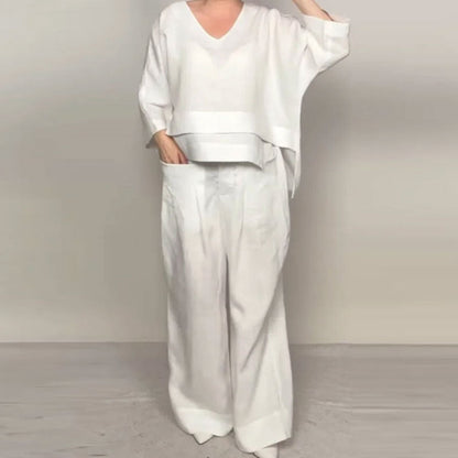 💞Gratis verzending⏳Effen kleur ronde hals lange mouwen casual top middelhoge taille zak rechte broek tweedelig set