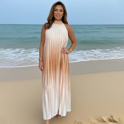 🔥Hot sale 34% KORTING🎁Mouwloze tweekleurige zachte geplooide casual jurk