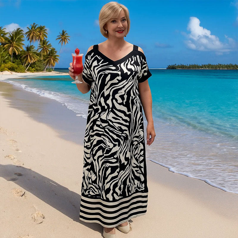 🌟Speciale aanbieding 45% KORTING🎁Zwart-wit bedrukte V-halsjurk