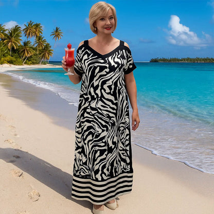 🌟Speciale aanbieding 45% KORTING🎁Zwart-wit bedrukte V-halsjurk