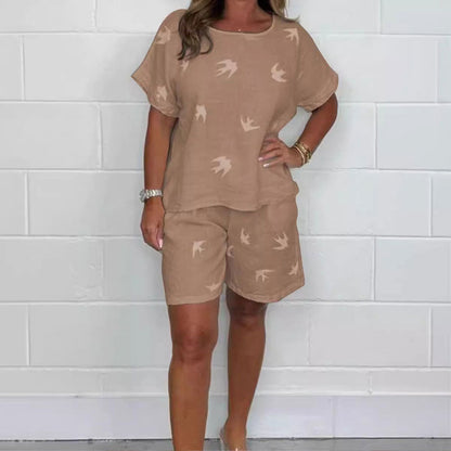 🌸Casual bedrukte katoenen-linnen shorts met korte mouwen