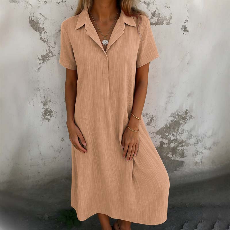 🥰Nieuwe producten Hot Sale 39% KORTING🎁 V-Hals Katoen-Linnen Shirtjurk