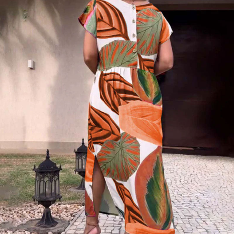 🌴 Bohemian Chic Jurk met V-hals en Split – Voor Zomer & Strand