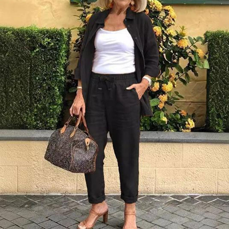 ✨Gratis verzending🎁Effen Casual Tweedelige Set Met Lange Mouwen En Broek