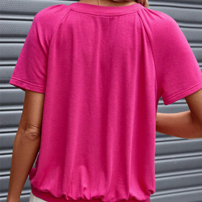 🌸Dames casual geplooide V-hals korte mouw aa