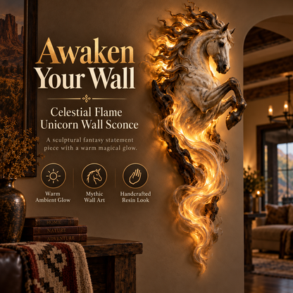 🔥Laatste dag: 49% KORTING -🦄 Celestial Flame Unicorn™ wandlamp – Een magische beschermer ontwaakt aan je muur