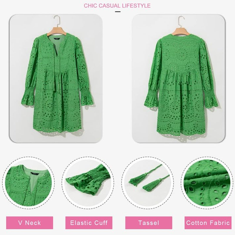 💞Tijdelijke aanbieding 49% KORTING🎁Kanten jurk met V-hals en lange mouwen en kwastjes