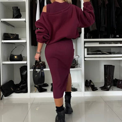 👗Dames-set met bijgesneden schoudercapuchon en mouwloze jurk