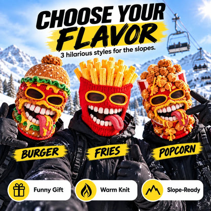 😜🍟Grappige gebreide balaclava met voedselmotief – Warme skimasker die het hele gezicht bedekt, voor winteravonturen