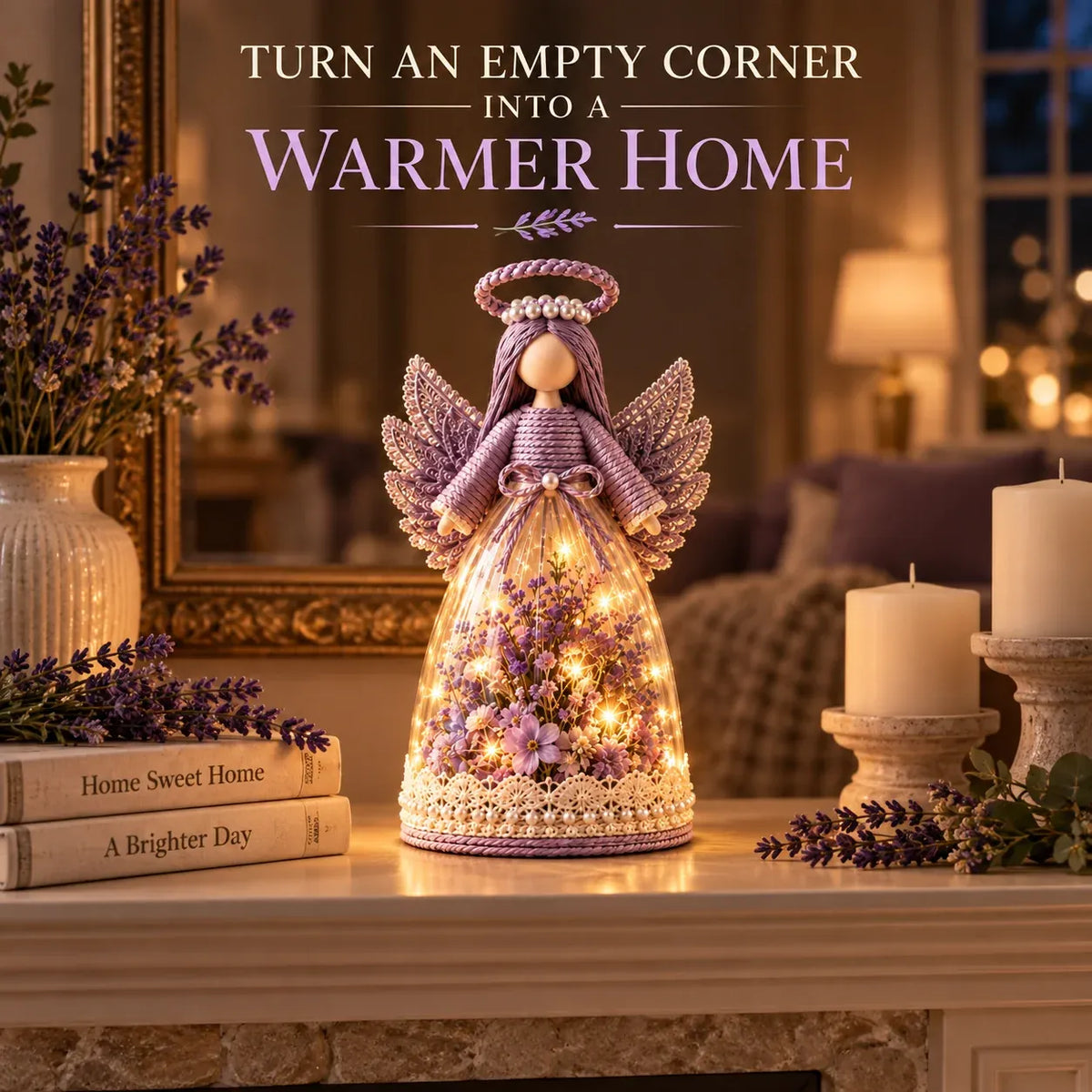 Blooming Guardian Angel Light | Bloemvormig LED-beeldje in lavendel, roze en salie